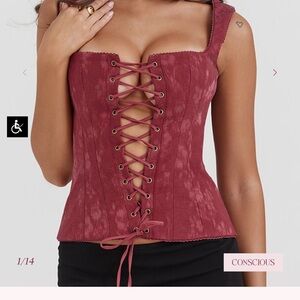 House of CB Burgundy Lace-Up Corset Top